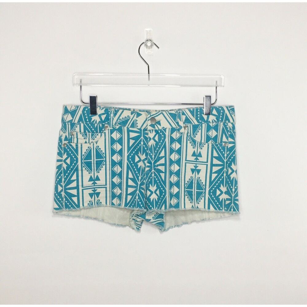 Forever 21 Shorts Women's Size 30 Teal/Off Aztec White Denim Stretch